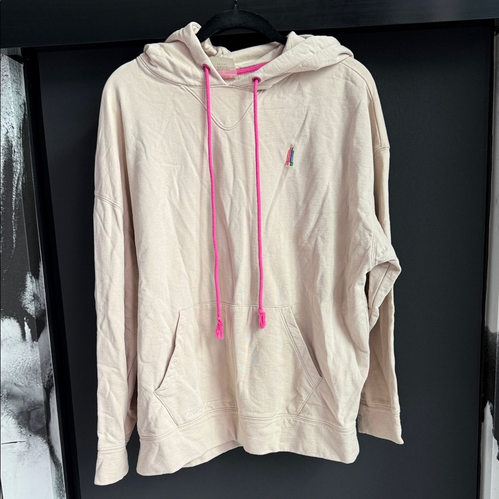 Terez New York Cream Hoodie, Pink Accents